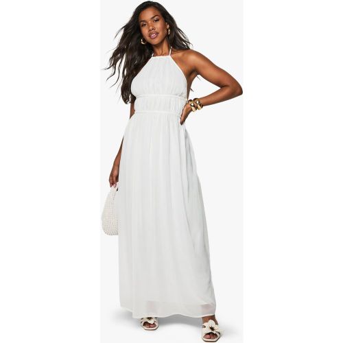 Robe Longue Froncée À Dos Nu En Mousseline De Soie - 36 - boohoo - Modalova
