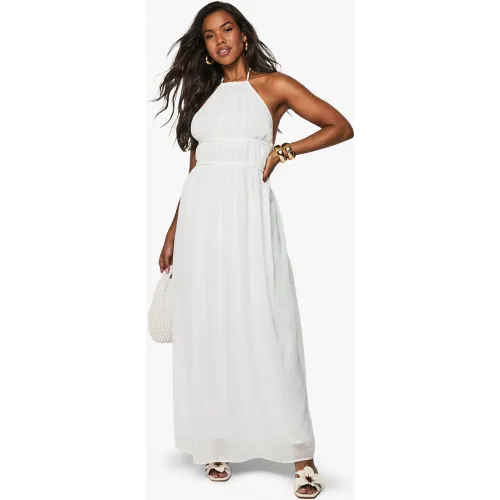 Robe Longue Froncée À Dos Nu En Mousseline De Soie - 36 - boohoo - Modalova