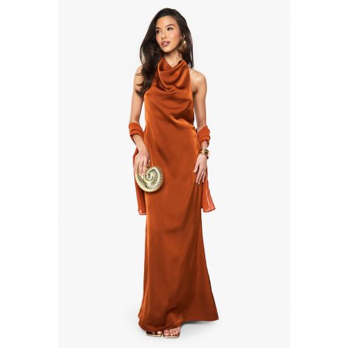 Robe Longue Satinée Avec Foulard - 34 - boohoo - Modalova