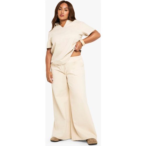 Grande Taille - Pantalon Large En Coton À Cordon De Serrage - Blanc Écru - 56, Blanc Écru - boohoo - Modalova