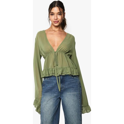 Blouse En Mousseline De Soie À Volants - 34 - boohoo - Modalova