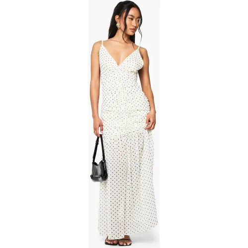 Robe Longue Froncée À Pois - 36 - boohoo - Modalova