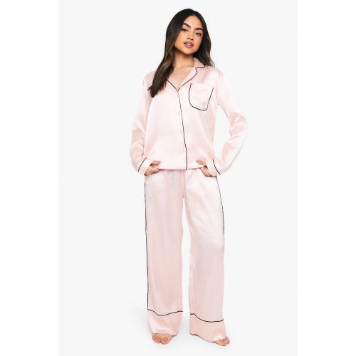Ensemble De Pyjama Satiné À Surpiqûres Contrastantes - 34 - boohoo - Modalova