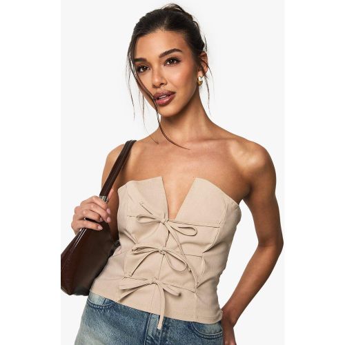 Top Bandeau Noué À Attaches - Blanc Écru - 34, Blanc Écru - boohoo - Modalova