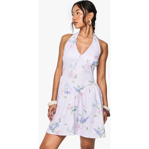 Robe Courte Fleurie À Décolleté Plongeant - 36 - boohoo - Modalova