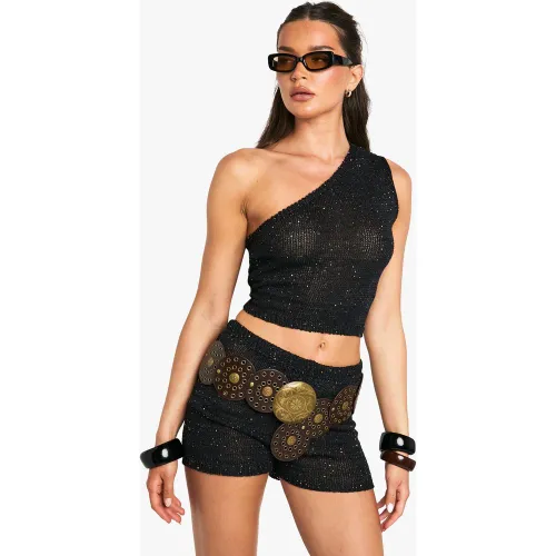 Top Asymétrique Pailleté En Maille - S - boohoo - Modalova