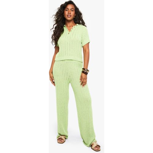 Ensemble En Crochet Avec Chemise Boutonnée Et Pantalon Large - S - boohoo - Modalova