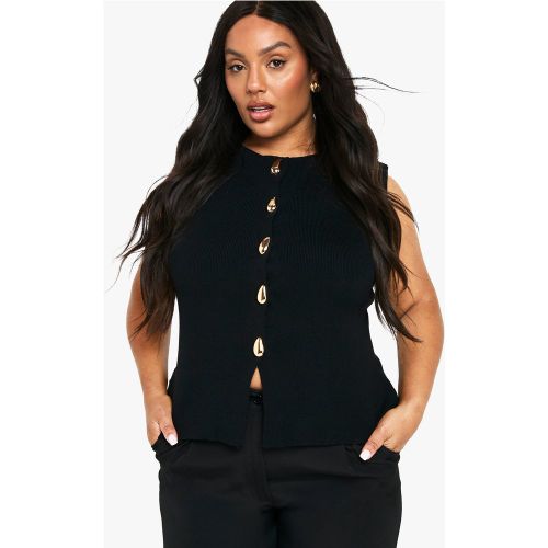 Grande Taille - Gilet Long En Maille Dorée À Bouton Contrastant - 44 - boohoo - Modalova