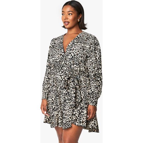 Grande Taille - Robe Patineuse Volantée À Imprimé Léopard - 44 - boohoo - Modalova