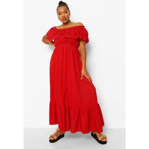 Grande Taille - Robe Longue À Volants Et Col Bateau - 48 - boohoo - Modalova