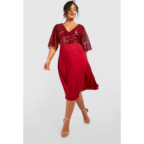 Grande Taille - Robe Mi-Longue À Paillettes Et Manches Volantées - 44 - boohoo - Modalova
