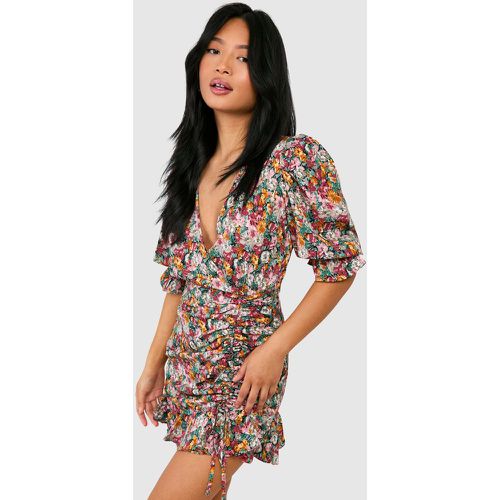 Petite" - Robe Cache-Cœur Froncée À Imprimé Fleuri - 40 - boohoo - Modalova