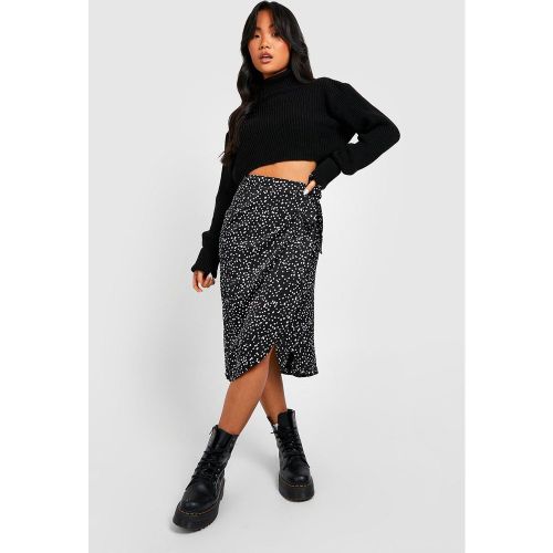 Petite" - Jupe Portefeuille Satinée Imprimée - 36 - boohoo - Modalova