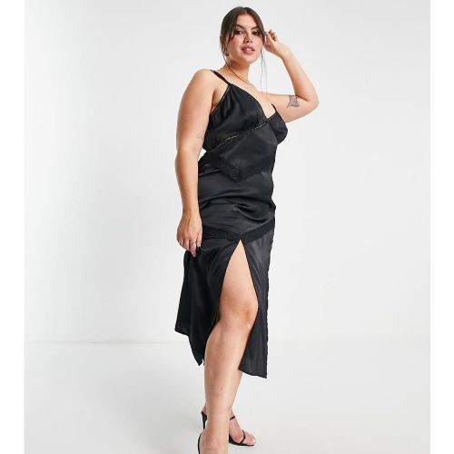 ASOS DESIGN Curve - Robe nuisette mi-longue en satin avec empiècement en dentelle - ASOS Curve - Modalova