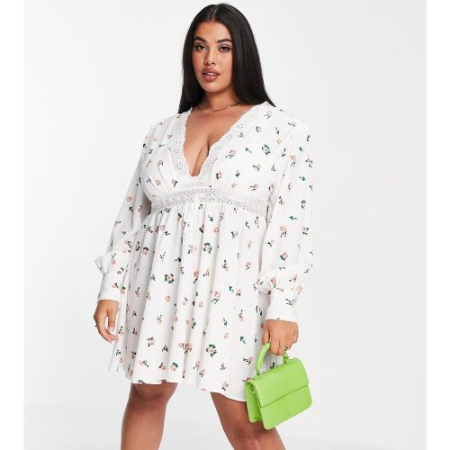 ASOS DESIGN Curve - Robe patineuse courte avec empiècements en dentelle et imprimé à petites fleurs - ASOS Curve - Modalova