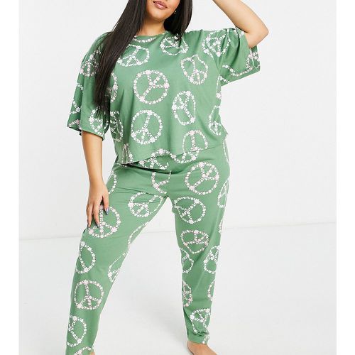 ASOS DESIGN Curve - Exclusivité - Ensemble de pyjama avec t-shirt crop top et legging à fleurs et symbole Peace - ASOS Curve - Modalova