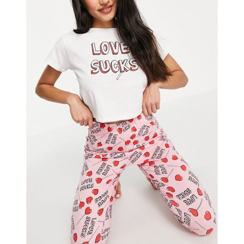 Ensemble de pyjama Love Sucks avec pantalon - Blanc et bonbon - Brave Soul - Modalova