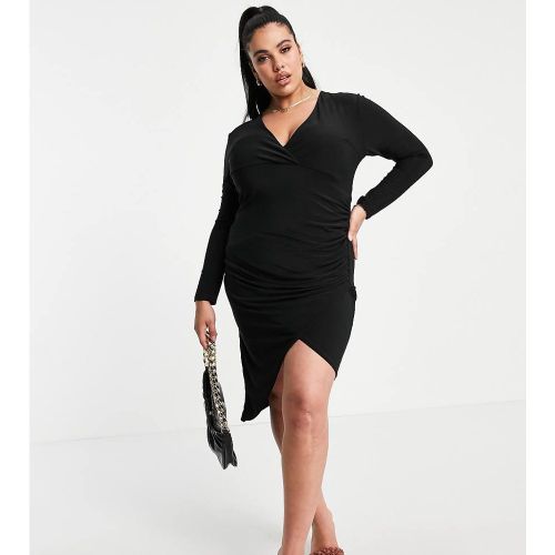 Robe portefeuille mi-longue à fronces et effet asymétrique sur le devant - Club L London Plus - Modalova