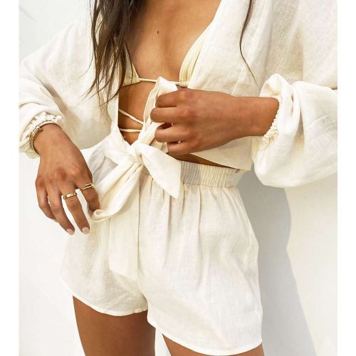 Exclusivité - x Natalya Wright - Short de plage taille haute (pièce d’ensemble) - Crème - South Beach - Modalova
