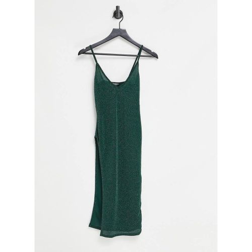 Robe caraco mi-longue pailletée à décolleté plongeant et fente hauteur de cuisse - émeraude - Fashionkilla - Modalova