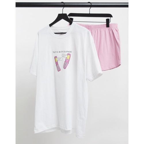 Ensemble de pyjama t-shirt et short à motif Text Me On My Cellphone - Blanc et rose - Heartbreak - Modalova