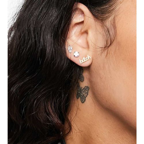 Hoops + Chains LDN - Boucles d'oreilles façon chenille en plaqué or 18 carats résistant à l'eau avec inscription « Bitch please » - Hoops and Chains - Modalova