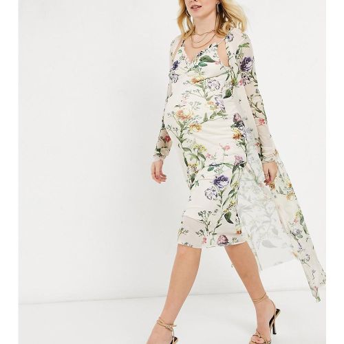 Hope & Ivy - Maternité - Ensemble robe nuisette style années 90 et gilet long à imprimé floral - Sauge clair - Hope & Ivy Maternity - Modalova