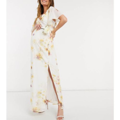 Robe longue de demoiselle d'honneur à fleurs avec cape au dos et fente - Jaune pastel - Hope & Ivy Maternity - Modalova