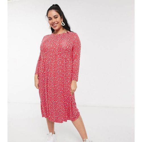 Robe babydoll mi-longue à manches longues et imprimé effet taches - Wednesday's Girl Curve - Modalova