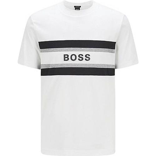 T-shirt en coton mercerisé à col rond et logo imprimé - Boss - Modalova