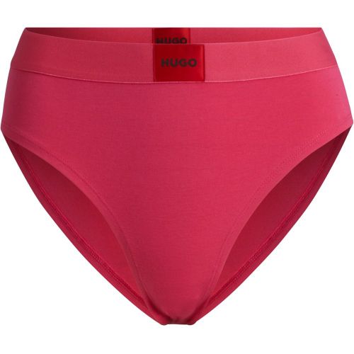 Slip taille haute en coton stretch avec étiquette logo rouge - HUGO - Modalova