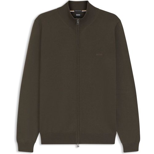 Cardigan zippé en laine vierge avec logo brodé - Boss - Modalova