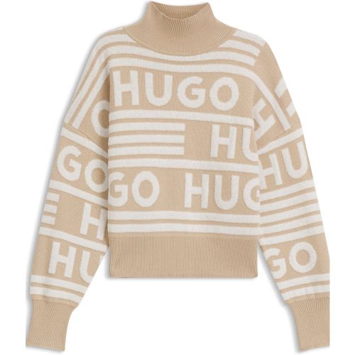 Pull Oversized Fit à petit col montant et logos jacquard - HUGO - Modalova