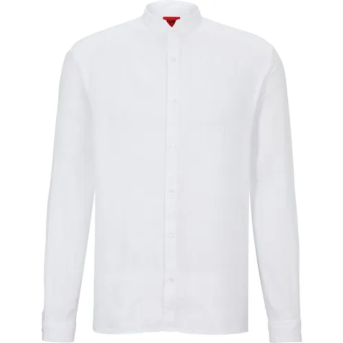 Chemise Slim Fit à col mao en lin - HUGO - Modalova