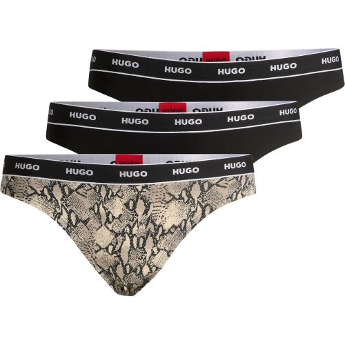 Lot de trois strings en coton stretch avec taille logotée - HUGO - Modalova