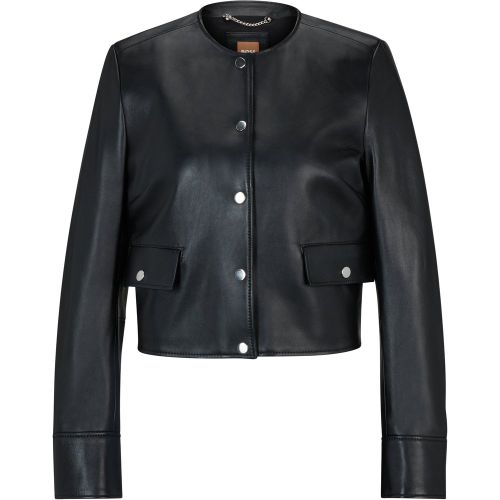 Veste Slim Fit sans col en cuir souple - Boss - Modalova