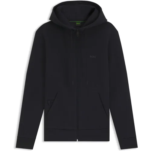 Sweat à capuche zippé en coton stretch avec logo imprimé - Boss - Modalova