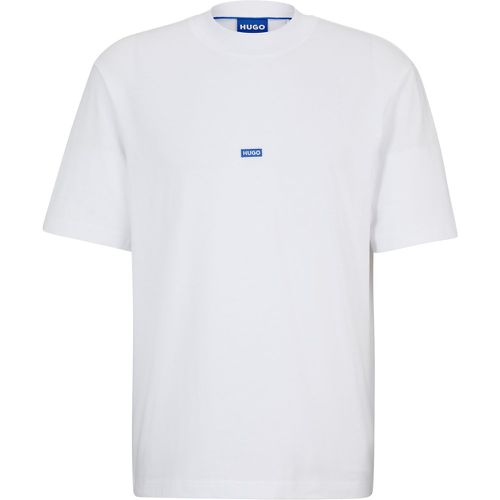 T-shirt en jersey de coton avec patch logo bleu - HUGO - Modalova