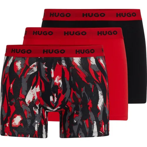 Lot de trois boxers longs en coton stretch avec taille logotée - HUGO - Modalova