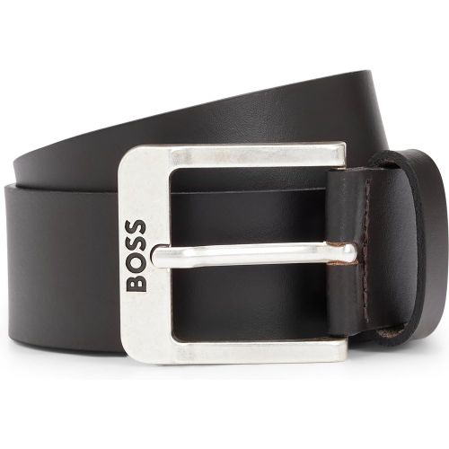 Ceinture en cuir de buffle avec boucle logo et garniture argentée - Boss - Modalova