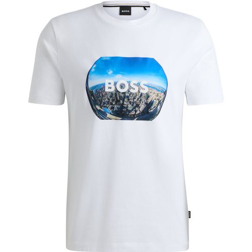 T-shirt en jersey de coton avec imprimé artistique réalisé selon différentes techniques - Boss - Modalova