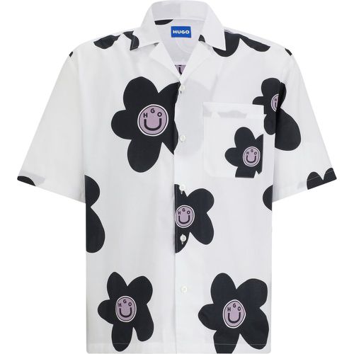 Chemise oversize en popeline de coton avec imprimé à fleurs - HUGO - Modalova