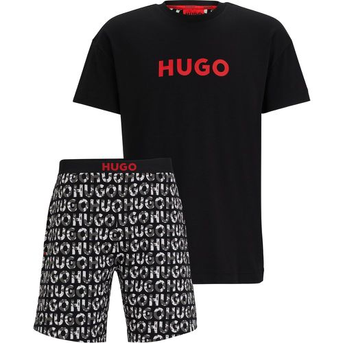 Pyjama en coton stretch avec logos - HUGO - Modalova