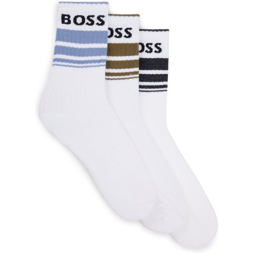 Lot de trois paires de chaussettes courtes à rayures et logo - Boss - Modalova