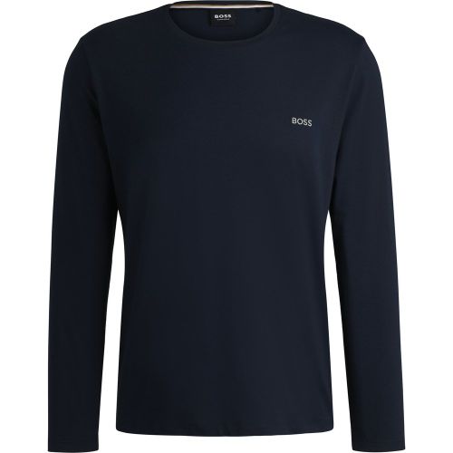 T-shirt à manches longues en coton stretch à logo brodé - Boss - Modalova