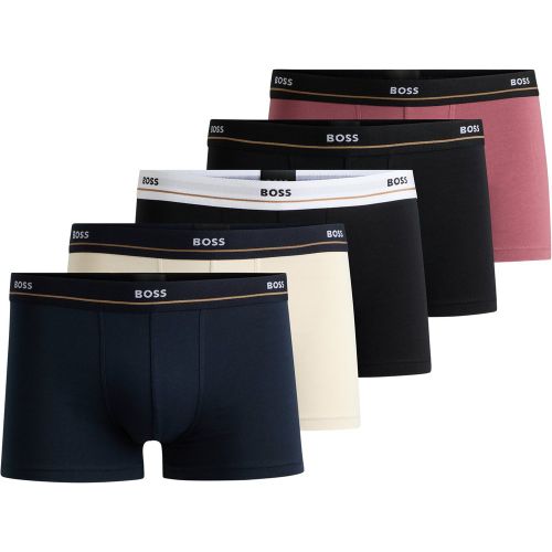 Lot de cinq boxers courts en coton stretch avec taille logotée - Boss - Modalova