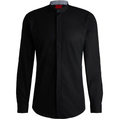 Chemise Slim en coton avec patte de boutonnage intérieure à motif - HUGO - Modalova