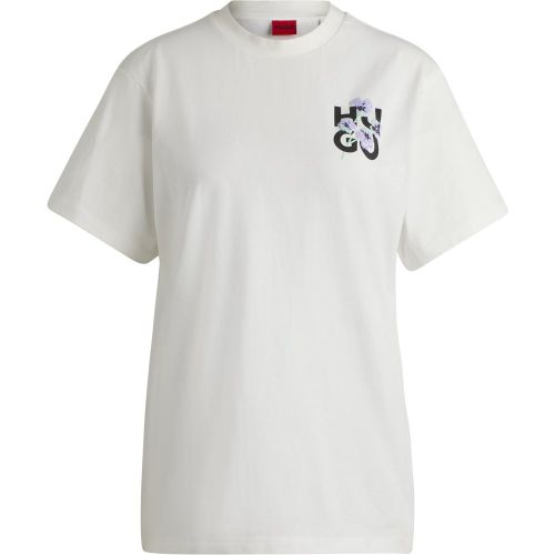 T-shirt Relaxed en coton avec logo artistique à fleurs - HUGO - Modalova