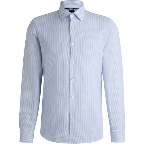 Chemise décontractée en coton et lin stretch à rayures - Boss - Modalova