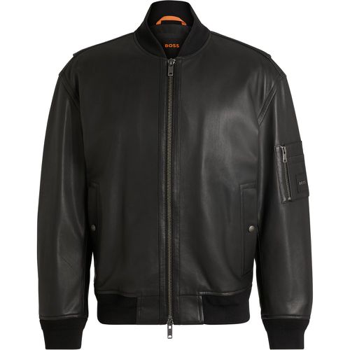 Veste en cuir Relaxed avec poche logotée sur la manche - Boss - Modalova